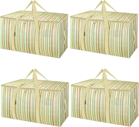 BALEINE 4-Pack Oversized Moving Bags with Reinforced Handles, Heavy-Duty Storage Tote for Clothes, Moving Supplies (Color Strip, 4-Pack)