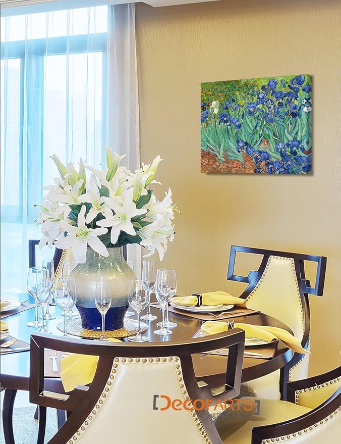 DECORARTS - Irises in the Garden, Vincent Van Gogh Art Reproduction. Giclee Canvas Prints Wall Art for Home Decor 20x16