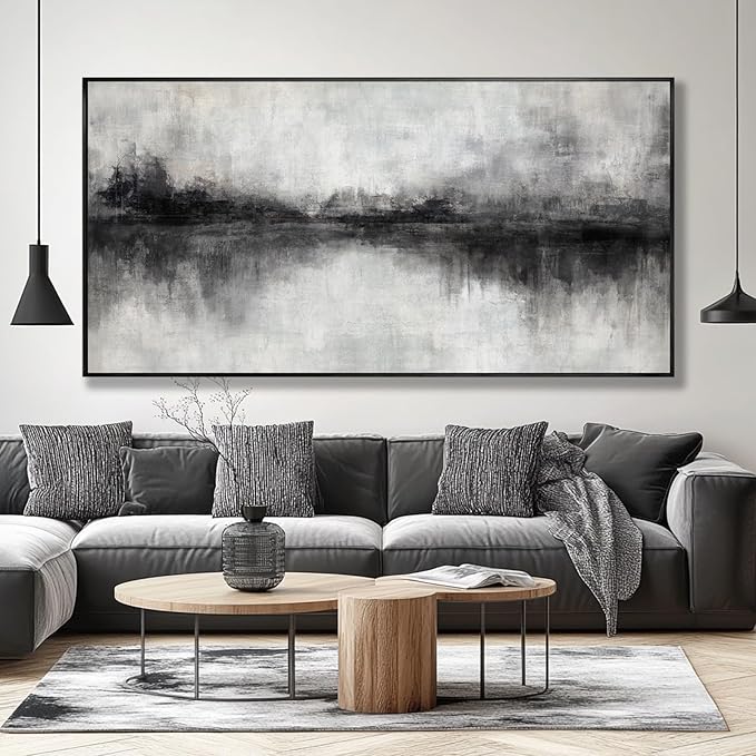Black Art Wall Decor for Office Framed Abstract Canvas Prints 24"x48" Wall Art Dining Room Modern Bedroom Pictures Wall Decor