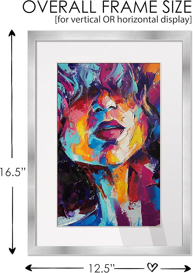 CountryArtHouse 9x13 Frame Silver Wood with White Mat | 11x15 Frame Matted to 9x13 | Display Your Poster Under UV Acrylic Shatter Guard Front, with Foam Board Backing and Wall Hanging Hardware