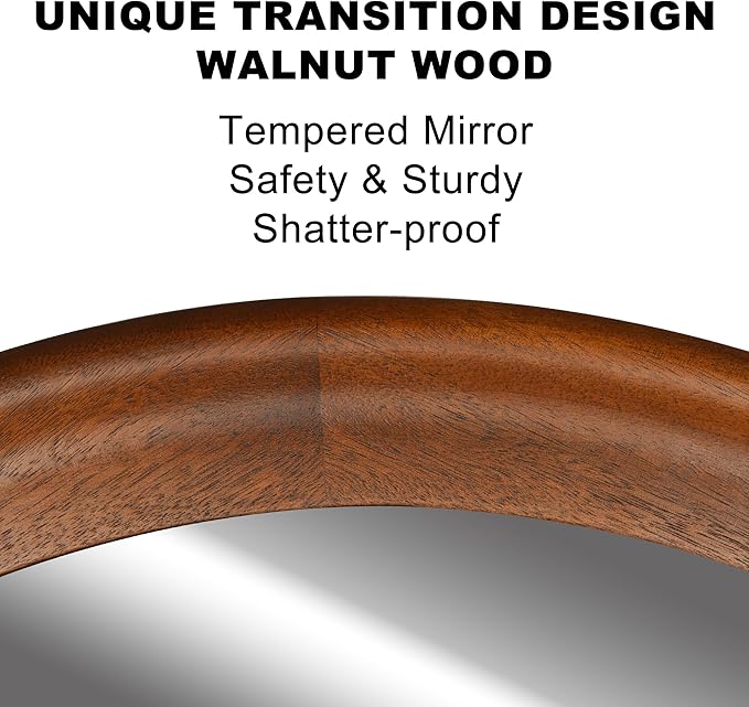 Round Wood Mirror for Wall,36 Inch Circle Decorative Mirror with Walnut Frame,Rustic Bathroom Hanging Vanity Mirror for Entryway,Bedroom or Living Room
