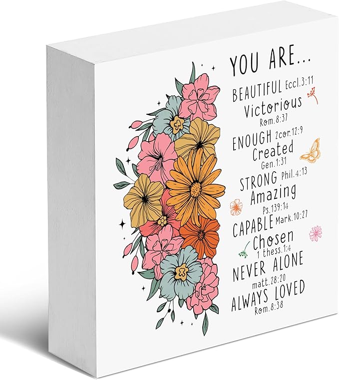 SSQBZU Christian Gifts: 'You Are Beautiful' Wood Box Sign, Christian Home Decor Accents for Christmas, Birthday, Thanksgiving, Easter & More
