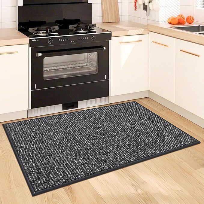 BEQHAUSE Kitchen Rugs 32"x48", Non-Slip Kitchen Mats for Floor, Super Absorbent and Stain Resistant Kitchen Rugs, Machine Washable Rugs for Kitchen, Hallway, Laundry & Sink, Charcoal