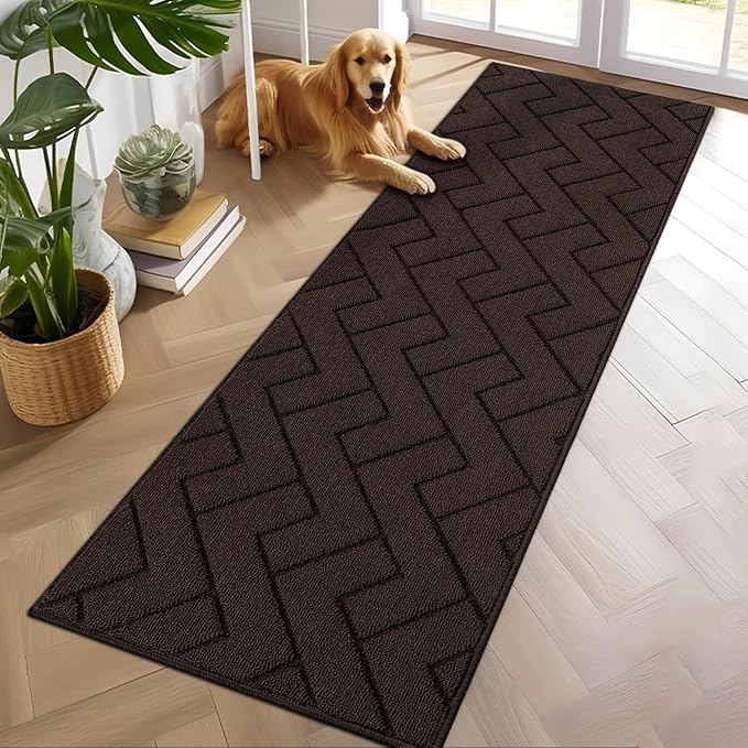hicorfe Kitchen Rugs and Mats Sets,Super Absorbent Polypropylene Non-Slip Rug,Soft Comfort Floor Mat,Washable for Kitchen,Hallway,Office,Sink,Laundry(24" x 71",Coffee)