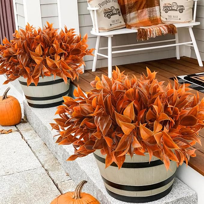 Krissing 36 Bundles Fall Artificial Flowers for Outdoors UV Resistant Faux Fall Outdoor Flowers Fake Fall Plastic Shrubs Plants for Home Garden Porch Autumn Fall Decor
