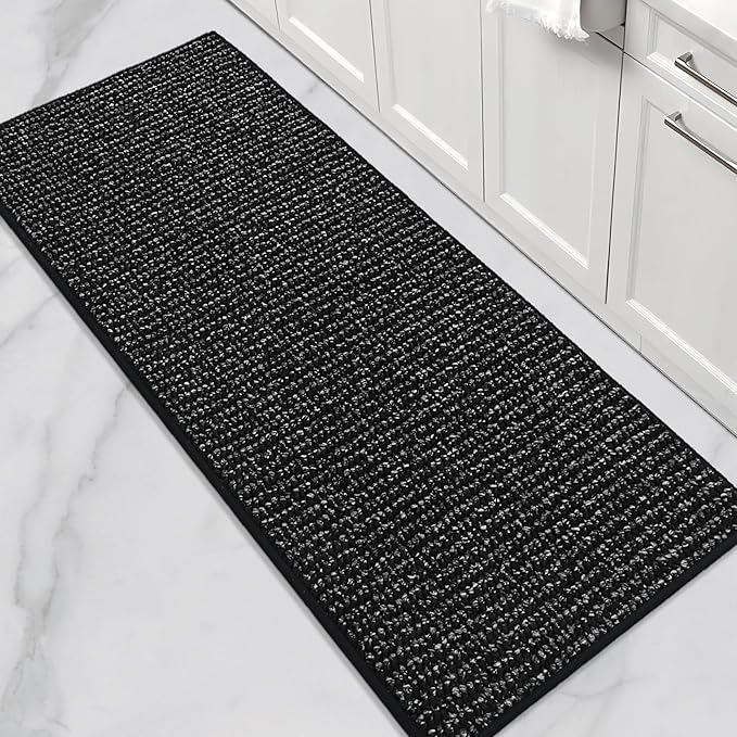 BEQHAUSE Kitchen Runner Rugs 24"x60", Non-Slip Kitchen Mats for Floor, Super Absorbent and Stain Resistant Kitchen Rug, Machine Washable Rugs for Kitchen, Hallway, Laundry & Sink, Black