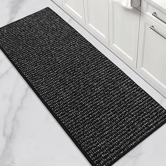 BEQHAUSE Kitchen Runner Rugs 24"x60", Non-Slip Kitchen Mats for Floor, Super Absorbent and Stain Resistant Kitchen Rug, Machine Washable Rugs for Kitchen, Hallway, Laundry & Sink, Black