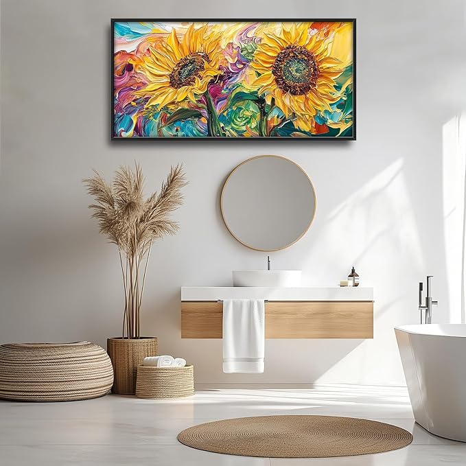 Framed Large Wall Art for Living Room, Sunflower Canvas Wall Decor, Flower Pictures Painting, Natural Landscape Artwork for Living Room Bedroom Office 60L'' × 30W''
