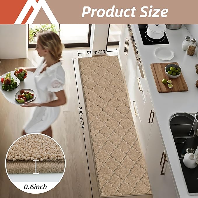 COSY HOMEER Soft Kitchen Floor Mats for in Front of Sink Super Absorbent Kitchen Rugs and Mats 20"x79" Non-Skid Kitchen Mat Standing Mat Washable,Polyester,Beige