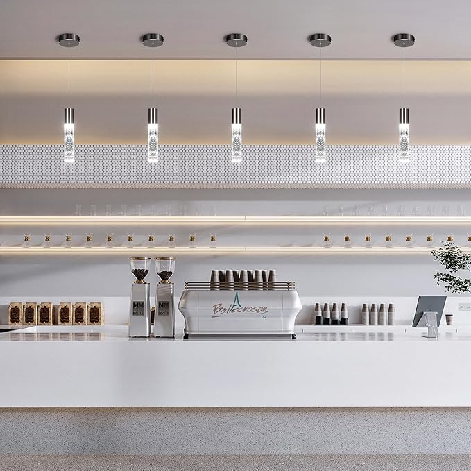 OKELI Modern Pendant Light,LED Bubble Crystal Kitchen Island Lights Fixtures,Black Mini Single Pendant Lighting for Kitchen Island Bar,6W,6000K,ETL,1Pack