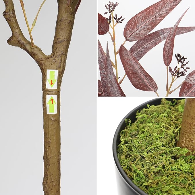 Briful 5ft Artificial Eucalyptus Tree in Black Pot, Realistic Silk Potted Floor Plant Eucalyptus Plant for Home Decor Indoor Outdoor Patio Office, Burgundy Leaf