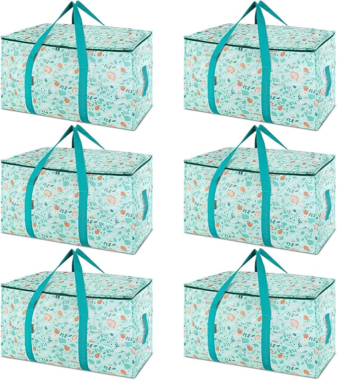 BALEINE 6-Pack Oversized Moving Bags with Reinforced Handles, Heavy-Duty Storage Tote for Clothes, Moving Supplies (Spring Stroll, 6-Pack)