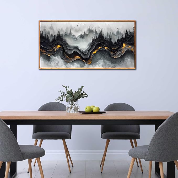 Ouzzlie Black and White Wall Art Forest Wall Decor Abstract Artwork Mountain Canvas Pictures for Living Room Bedroom 24" x 48"