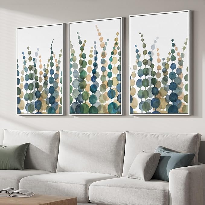 Framed Coastal Wall Art for Living Room, Large Modern Watercolor Botanical Artwork for Walls, 3 Piece Abstract Plant Minimalist Paintings Prints for Bedroom Office Hallway Wall Decor, 24x36 Inch