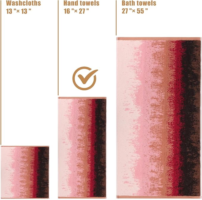 SEMAXE 12 Pack Hand Towels for Bathroom, 100% Cotton Towels with Hanging Loops, Soft & Highly Absorbent, Hand Towel Set for Gym, Shower, Hotel, Spa and Kitchen, Colorful Towel - Sunset Collection