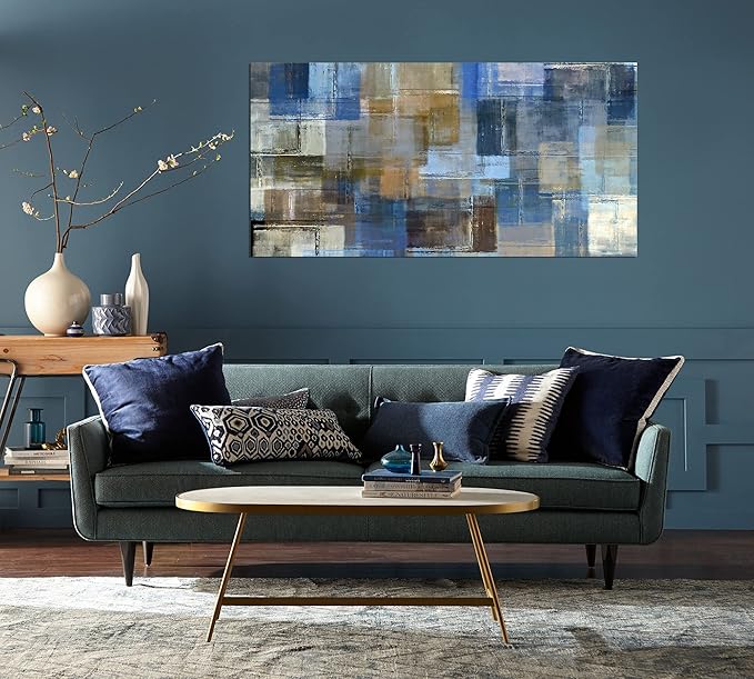 DZL Art A74875 Large Abstract Wall Art Grey and Blue Canvas Prints Painting Framed wall art Canvas Wall Art for living Room Bedroom and Office Home Decor Artwork
