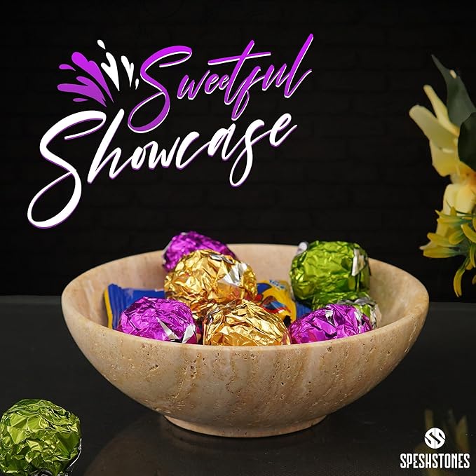 Marble Fruit Bowl 6 Inch Handmade Travertine Small Decorative Bowls For Kitchen Counter & Dining Table Centerpieces - Key Bowl for Entryway, Candy Bowl & Candle Dish for Home Decor