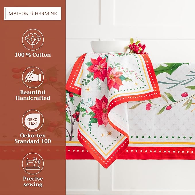 Maison d' Hermine Cloth Napkins Set of 4 100% Cotton Everyday Reusable Square Napkins Cloth Washable, Dinner, Party, Wedding, Restaurant (Poinsettia Christmas, 20" x 20")