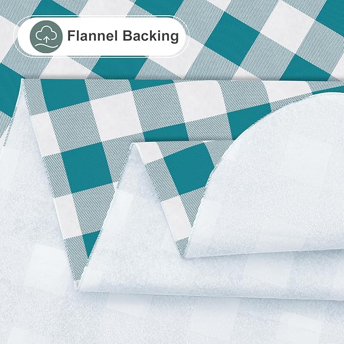 misaya Rectangle Waterproof Vinyl Table Cloth, Buffalo Flannel Backed Tablecloth, Wipeable Plastic Table Cover for Dinner, Kitchen, Outdoor (60" x 84", Turquoise and White)