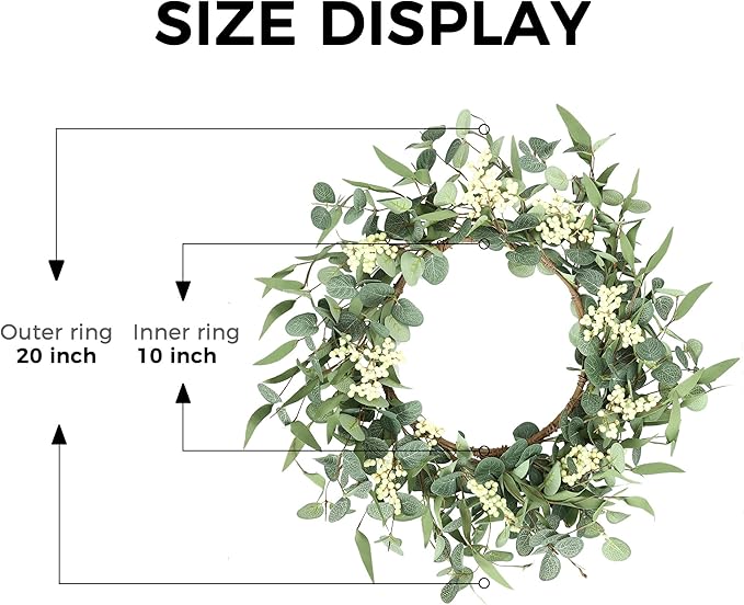 Pinkpum 2 Pack Wreaths for Front Door 20'' Eucalyptus Wreath, Spring Summer Door Green Wreath for Home Porch Window Wall Farmhouse Home Decor Indoor Outdoor Summer All Seasons