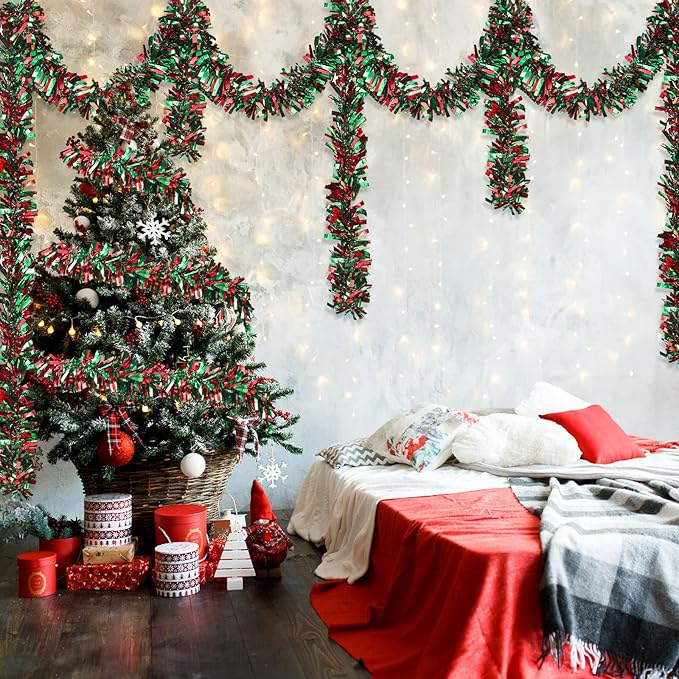 Dingion 59 Feet Christmas Tinsel Garland Metallic Twist Ornaments Hanging Glitter Xmas Garland for Christmas Tree Indoor Outdoor Decoration Party Supplies