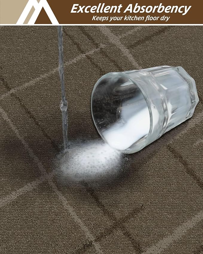 COSY HOMEER Kitchen Mats, 2 PCS Kitchen Rug Non Slip Washable, Absorbent Runner Rugs for Kitchen Floor, Polyester Kitchen Sink Rug 20"x32" + 20"x48"(Brown)