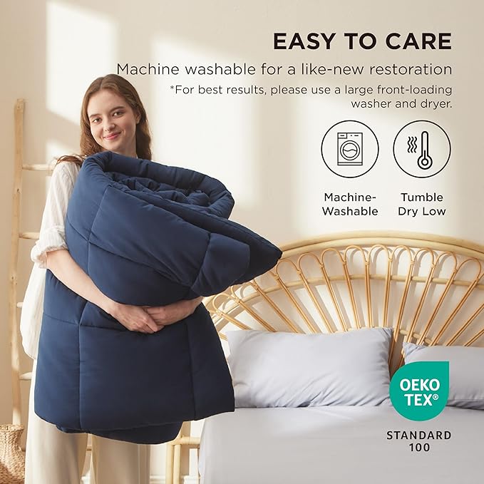 Bedsure Comforter Duvet Insert - Quilted Comforters Full Size, All Season Duvet, GentleSoft Down Alternative Bedding, with 8 Tabs, Gifts for Women/Men, Navy Blue, Full 86 x 82 Inches