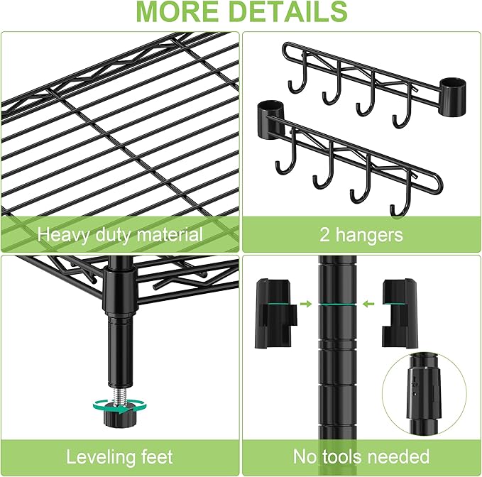 Metal Storage Shelves with Wheels, 5-Tier Steel Wire Rack Shelving Unit, Adjustable Rolling Utility Shelves, Standing Storage Organizer for Kitchen Garage Pantry Closet Laundry(5-Tier Shelf)