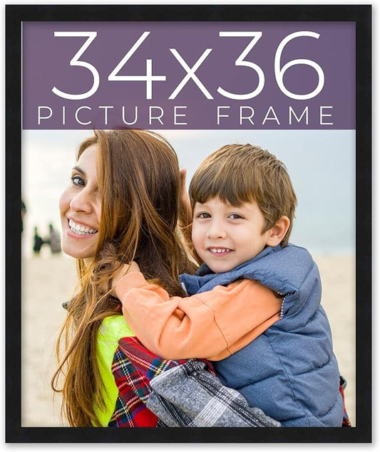 Noir Classique Mid Century Real Wood Picture Frame - 34x36 Inches, 0.75 Inch Width, 0.5 Inch Depth, UV Acrylic, Foam Board Backing & Hanging Hardware