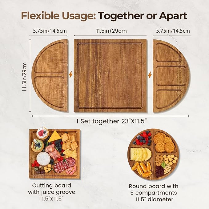 Acacia Wood Charcuterie Board Set - Cheese Board Set with Magnetic - House Warming Gifts New Home, Wedding Gift for Couple, Bridal Shower Gift, Gifts for Father, Perfect for Party