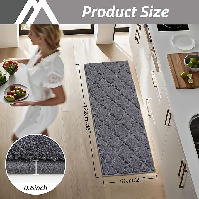 COSY HOMEER-Kitchen-Rugs 20"x48" Non-Slip Absorbent Soft Kitchen Runner Rug Polyester Kitchen Mats for Floor Washable Kitchen Standing Floor Mat for Sink Mat,Hallway,Laundry,Dark Grey