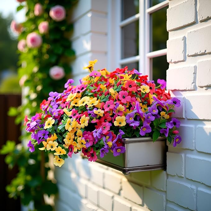 LADADA Artificial Flowers for Outdoor Indoor Garden Home Decoration， UV Resistant Realistic for Outside Porch Home Patio Garden Decoration (8 Bundles Mix)