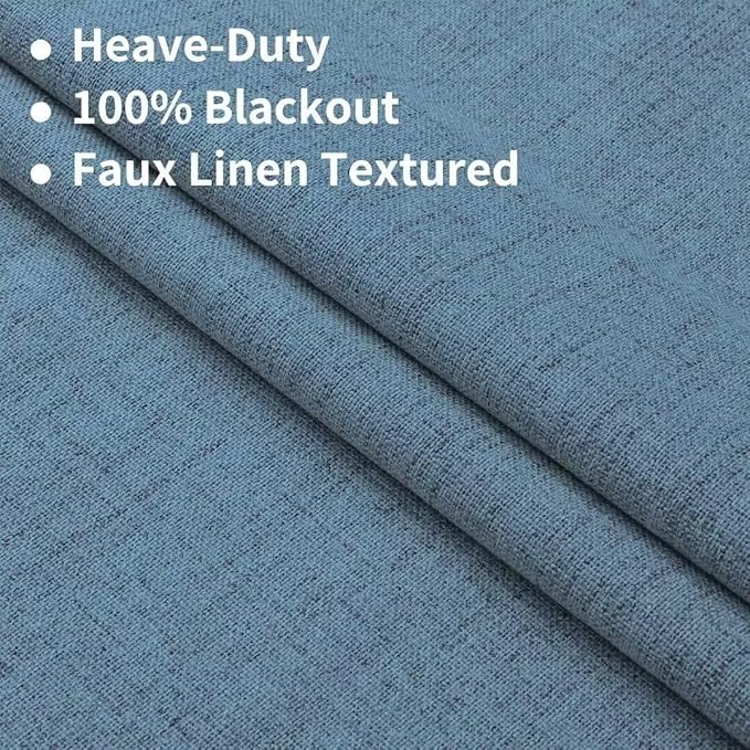 Joydeco Natural Linen Curtains 108 inch Length 2 Panels Set Burg 100% Blackout Patio Door Curtain Room Darkening Sliding Door Curtains Thermal Insulated Back tab Rod Pocket(105x108 inch, Sky Blue)