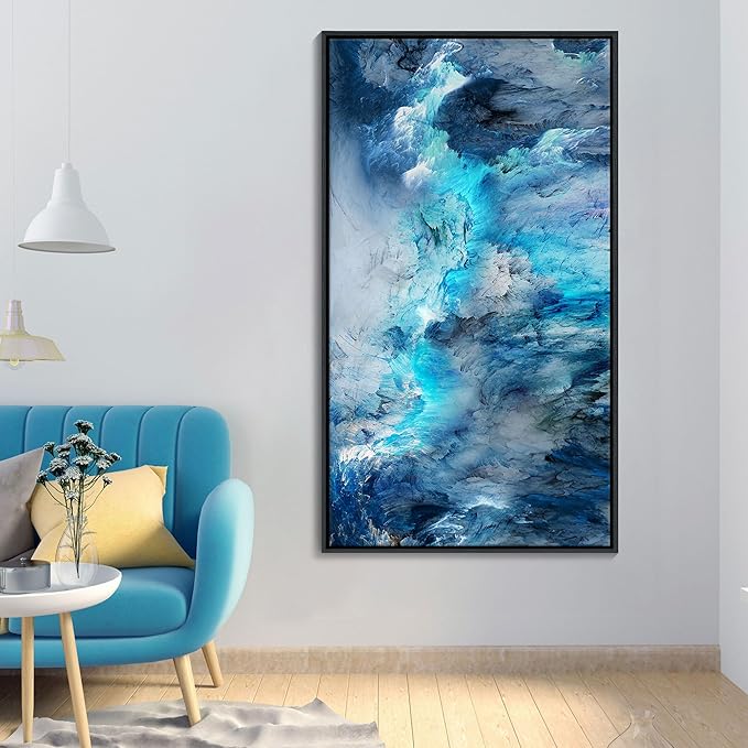 Mofutinpo Framed Abstract Canvas Wall Art | Modern Blue Contemporary Painting for Living Room, Bedroom, and Office | Large Abstract Artwork 58x29 Inches | artwork for walls