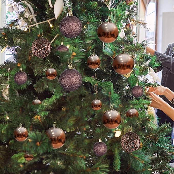 Halloween Balls Tree Ornaments, Shatterproof Christmas Decorations Set with Reusable Hand-held Gift Package for Holiday Xmas Tree Decor (100, Brown)