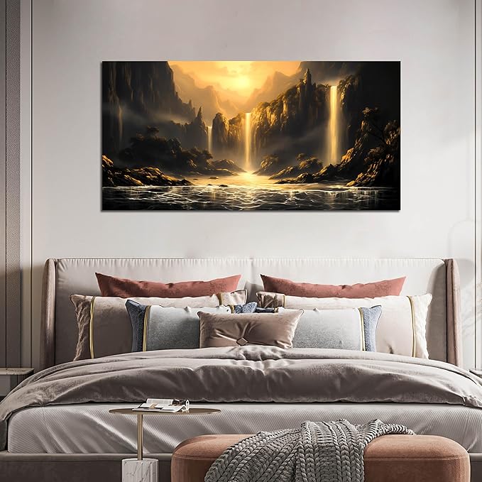 Waterfall Pictures Wall Decor for Living Room Mountain Canvas Wall Art for Office Modern Wall Art for Dining Room Size 24" x 48"