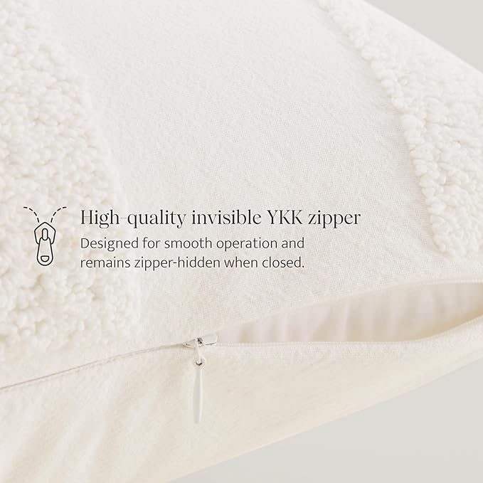 Double Stitch 100% Cotton Throw Pillow Covers - Checkered Tufted Boho Decorative Pillow Covers 18x18, Made in India, Square Cushion Case, Modern Home Decor for Couch, Sofa, Living Room, Cream