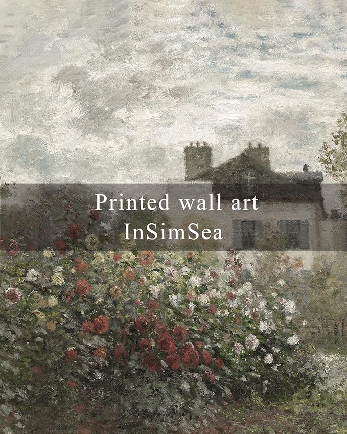 InSimSea Square Framed Canvas Wall Art, Flower Home Decor Monet Garden Wall Art Prints, Vintage Oil Painting Room Decor, Wall Decor for Living Room Bedroom Kitchen Office 10"x10"