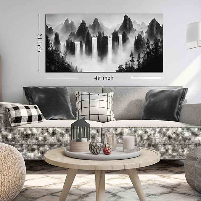 Mountain Pictures Wall Decor for Living Room Black and White Canvas Wall Art for Office Nature Landscape Wall Art Decor 24 x 48 Inch