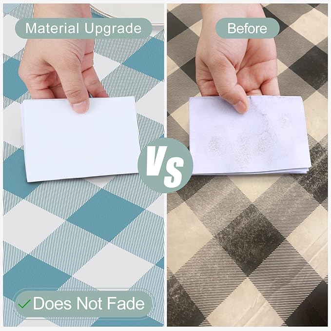 misaya Rectangle Waterproof Vinyl Table Cloth, Buffalo Flannel Backed Tablecloth, Wipeable Plastic Table Cover for Dinner, Kitchen, Outdoor (60" x 120", Aquamarine and White)