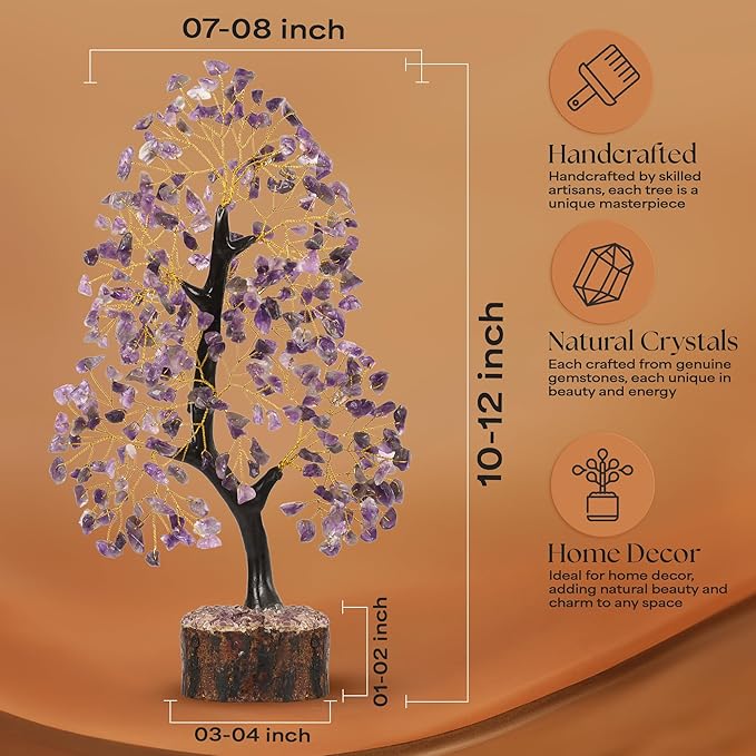 Amethyst Crystal Tree of Life with 2 Chakra Pendants, Gemstone Tree for Positive Energy, Birthday Gift for Women, Office Decor, Crystals and Healing Stones 10-12"