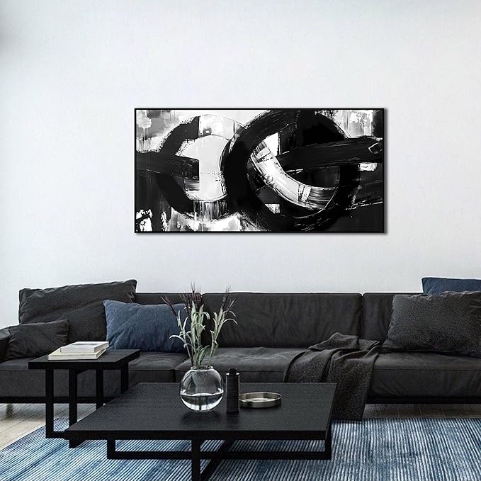 Ouzzlie Large Black and White Wall Art Abstract Wall Decor 24" x 48" Living Room