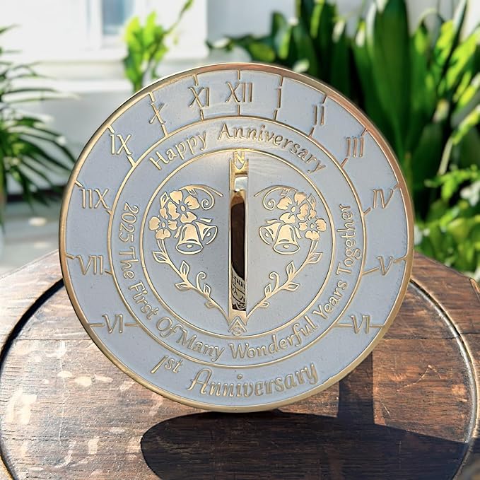 Anniversary Sundial Gift for A 1st Wedding Anniversary in 2025 - Recycled Metal Home Decor Or Garden Present Idea - Handmade in UK for Him, Her Parents Or Couples 1 Year Celebration