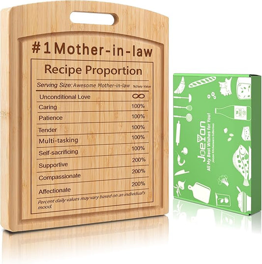 Joeyan Mother-in-Law Recipe Cutting Board Gift from Daughter-in-Law Son-in-Law, Personalized Engraved Kitchen Present for Birthday Christmas, Large Size, Heavy Duty, 16x12x0.8"