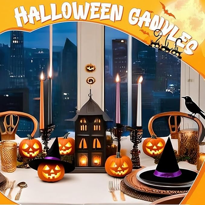 6Pcs Halloween Tapered Candle Set,10 Inch Handmade Dripless Candle Stick,Orange/Black/White/Purple Colored Candlesticks,Unscented Candles Taper for Halloween,Thanksgiving,Fall Themed Party