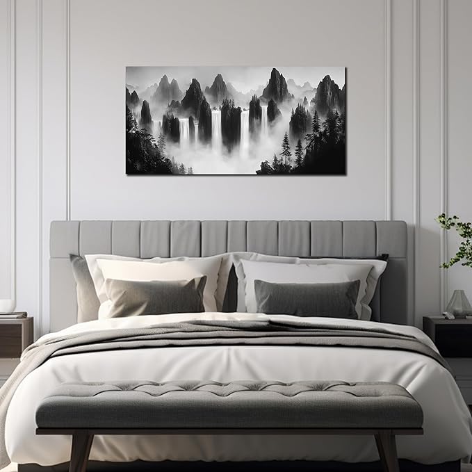 Mountain Pictures Wall Art for Bedroom Black and White Wall Decor for Living Room Waterfalls Wall Decor for Office 20 x 40 Inches