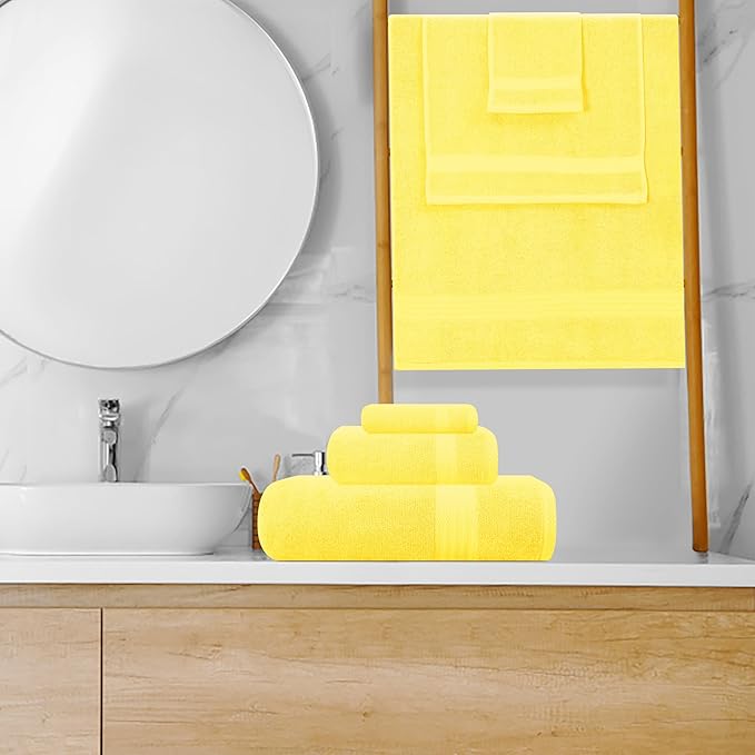 GLAMBURG Ultra Soft 8-Piece Towel Set - 100% Pure Ringspun Cotton, Contains 2 Oversized Bath Towels 27x54, 2 Hand Towels 16x28, 4 Wash Cloths 13x13 - Ideal for Everyday use, Hotel & Spa - Yellow