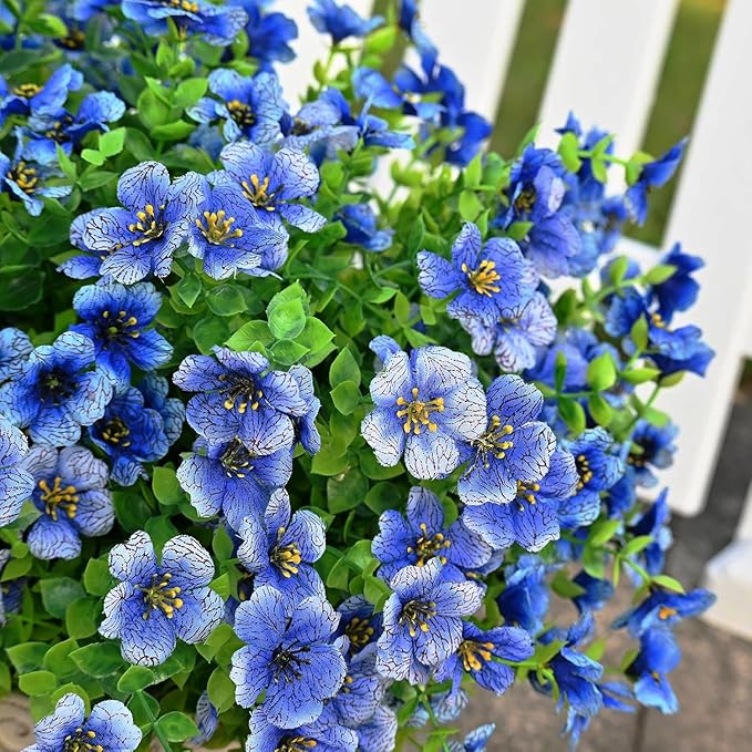LADADA Outdoor Plant Flowers,8 Bundles of Fake Silk Blue Daisies, UV Resistant, Outdoor Porch, Home Courtyard, Garden Decoration(Blue)