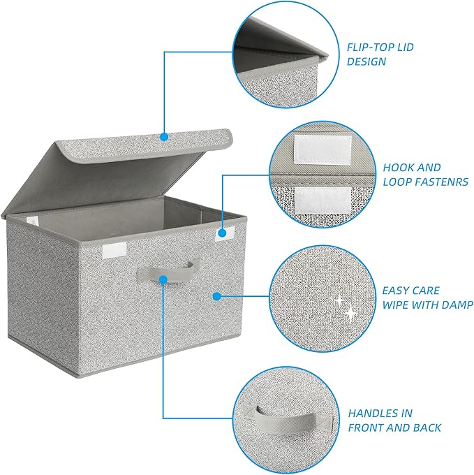 GRANNY SAYS Storage Boxes with Lids, Fabric Storage Bins, Keepsake Box, Closet Organizers and Storage, Gray, 2-Pack