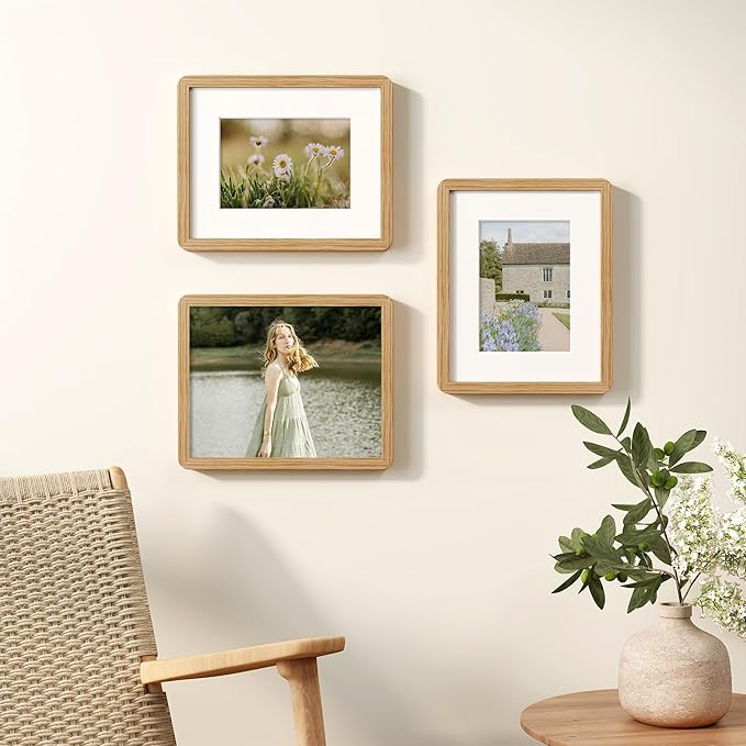 8x10 Picture Frame, Rustic 8 by 10 Photo Frame for Wall & Tabletop Display - Solid Oak Wood & Tempered Glass, 8x10 Picture Frame Matted to 5x7, Wood Collage Frames for Home, Natural Oak Color, 1 Pack